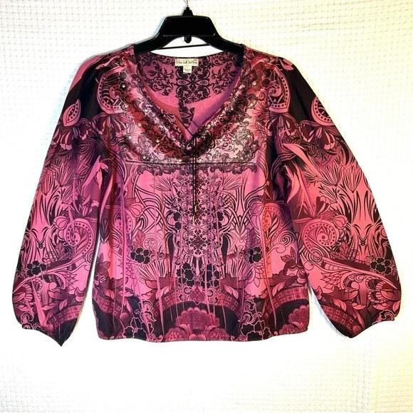 Live and Let Live Top Sz Square Panel Stud Pleated Balloon Sleeves Elastic Waist - Picture 1 of 12